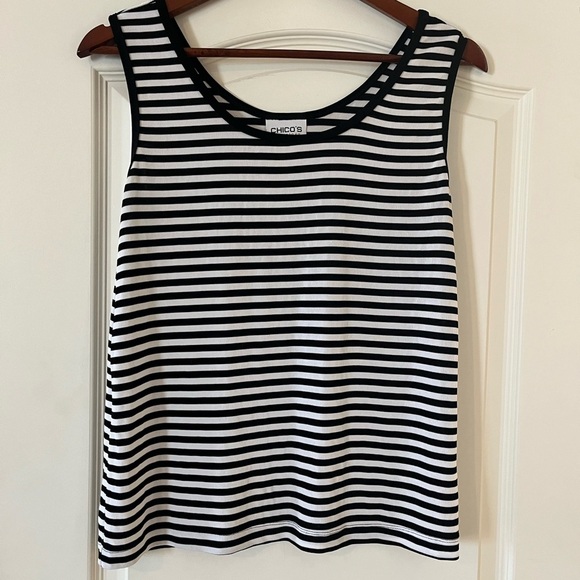 Chico’s Black & White Striped Sleeveless Blouse Women’s size Large - Picture 6 of 12